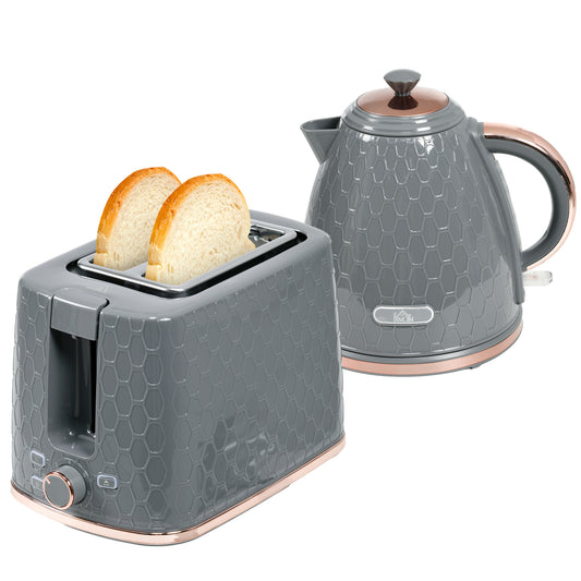 Fast Boil Kettle & 2 Slice Toaster Set, Kettle and Toaster Set with Auto Shut Off, Browning Controls, Grey 1.7L 3000W
