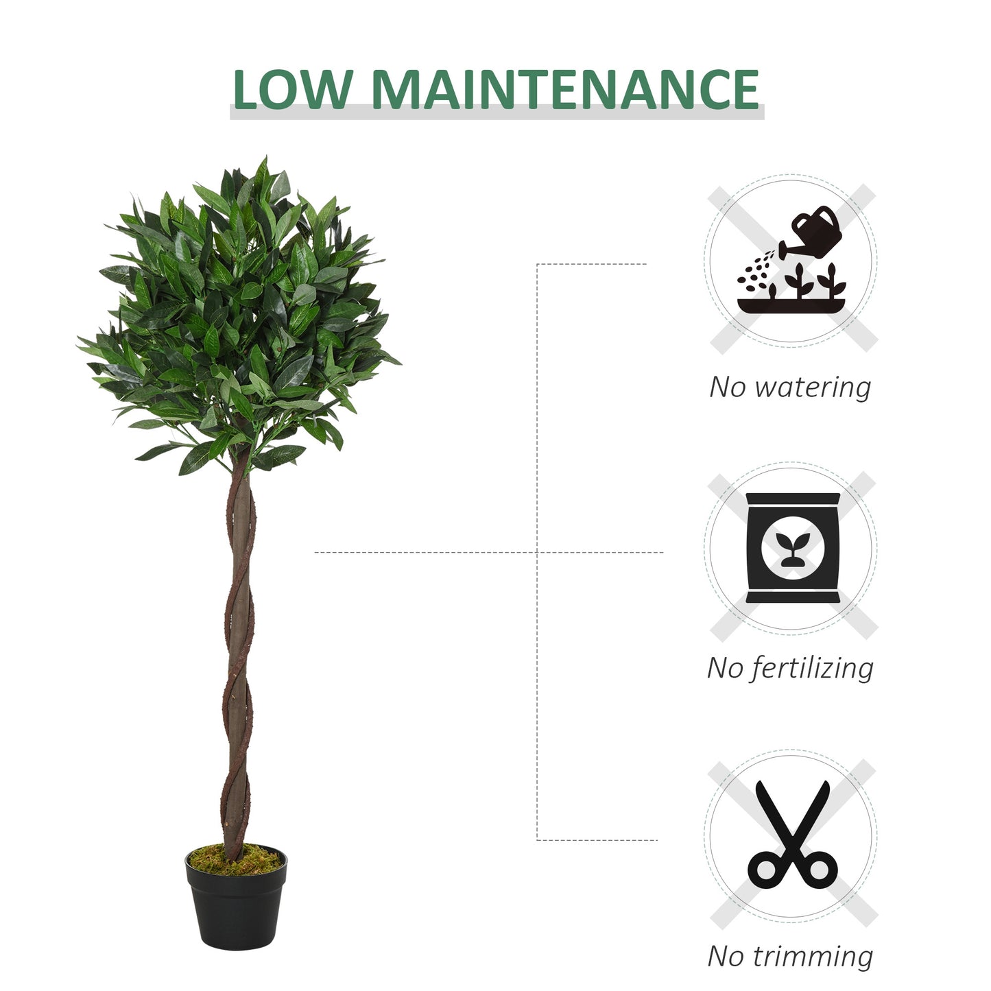 Set of 2 Artificial Topiary Bay Laurel Ball Trees Decorative Plant with Nursery Pot for Indoor Outdoor Décor, 120cm