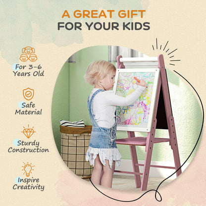 AIYAPLAY Art Easel for Kids with Paper Roll, Height Adjustable Double-Sided Whiteboard Chalkboard, 3 in 1 Easel, for Ages 3-6 Years