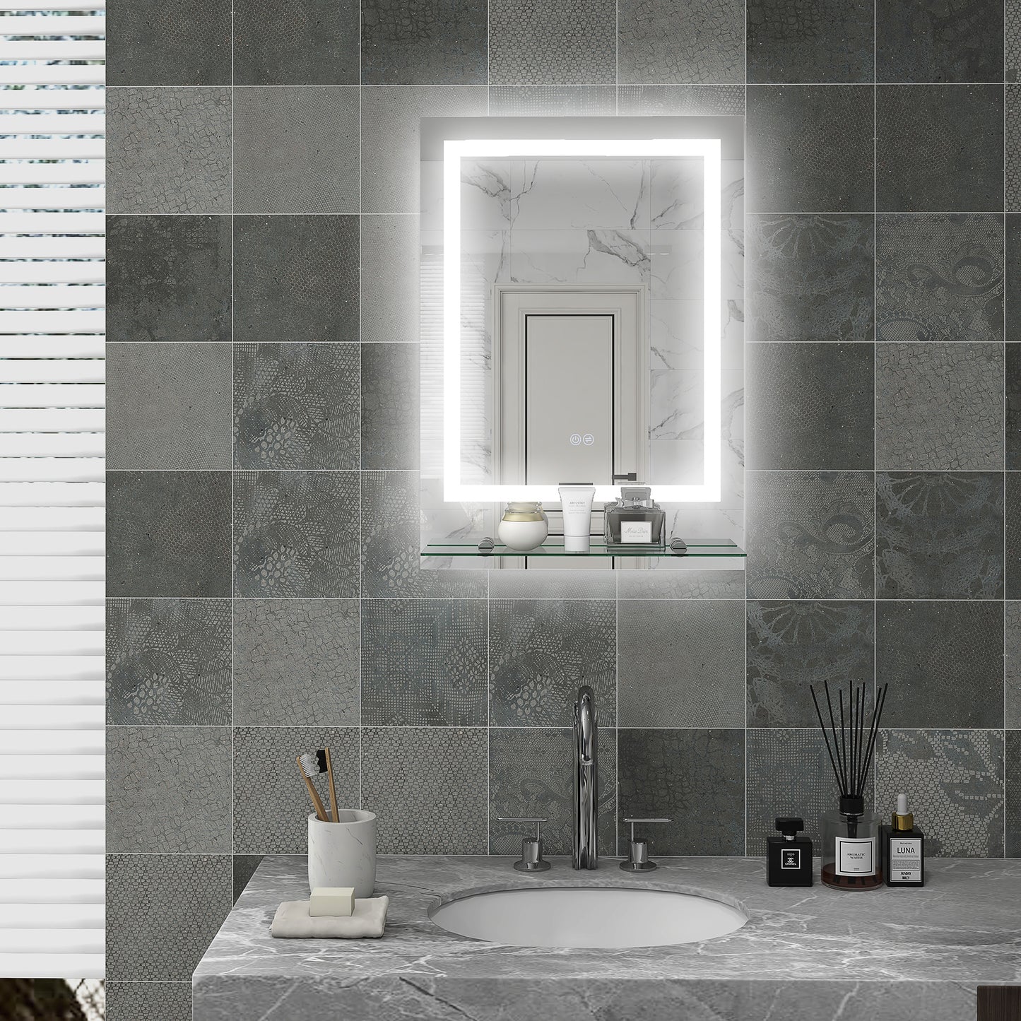 Kleankin LED Bathroom Mirror with Lights and Shelf, Illuminated Makeup Mirror, Vanity Mirror with 3 Colour, Smart Touch, Anti-Fog