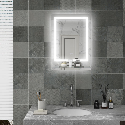 Kleankin LED Bathroom Mirror with Lights and Shelf, Illuminated Makeup Mirror, Vanity Mirror with 3 Colour, Smart Touch, Anti-Fog