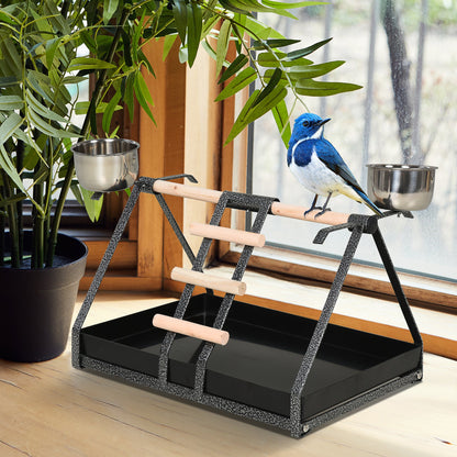 PawHut Portable Bird PlayStand Training Playground with Wood Perch Ladder Feeding Cups for Macaw Parrot Conure