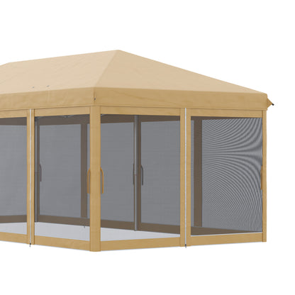 Outsunny 6 x 3(m) Pop Up Gazebo, Outdoor Canopy Shelter, Marquee Party Wedding Tent with 6 Mesh Walls and Carry Bag, Beige