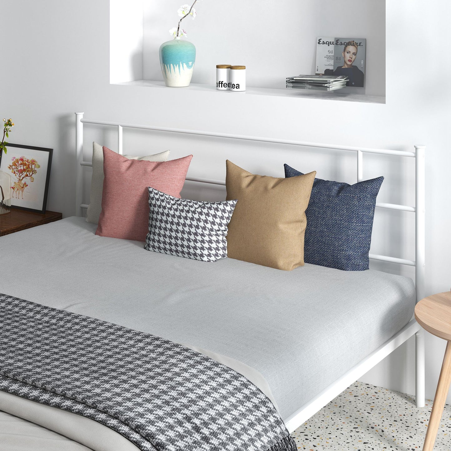 King Bed Frame, Metal Bed Base with Headboard and Footboard, Metal Slat Support and 31cm Underbed Storage Space