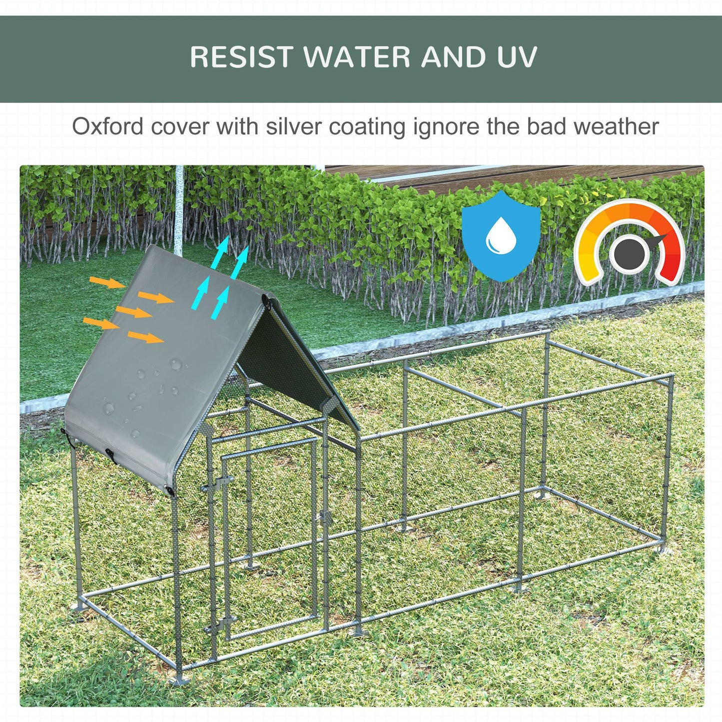 PawHut Walk In Chicken Run, Large Galvanized Chicken House, Hen Poultry House Cage, Outdoor Rabbit Hutch Metal Enclosure w/ Water-Resist Cover