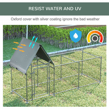 PawHut Walk In Chicken Run, Large Galvanized Chicken House, Hen Poultry House Cage, Outdoor Rabbit Hutch Metal Enclosure w/ Water-Resist Cover