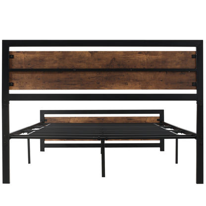 Full Bed Frame with Headboard & Footboard, Strong Slat Support Twin Size Metal Bed w/ Underbed Storage Space, No Box Spring Needed