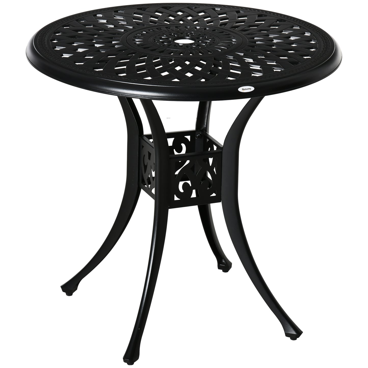Outsunny 78cm Round Garden Dining Table With Parasol Hole Antique Cast Aluminium Outdoor Table, Black