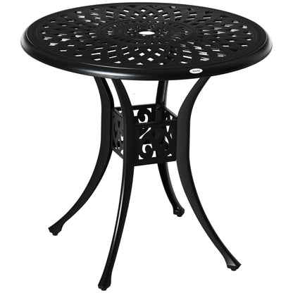 Outsunny 78cm Round Garden Dining Table With Parasol Hole Antique Cast Aluminium Outdoor Table, Black