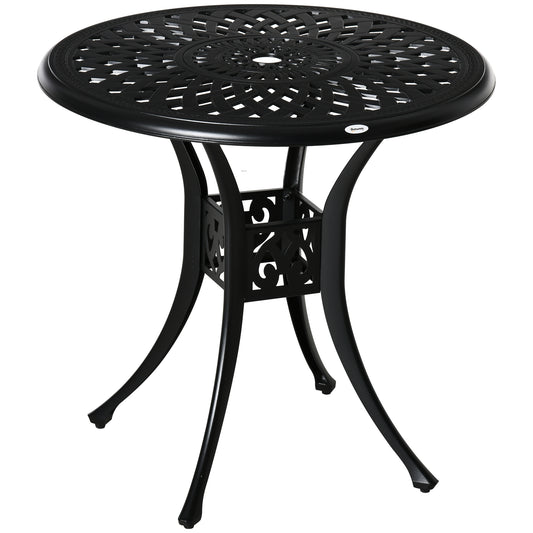 Outsunny 78cm Round Garden Dining Table With Parasol Hole Antique Cast Aluminium Outdoor Table, Black