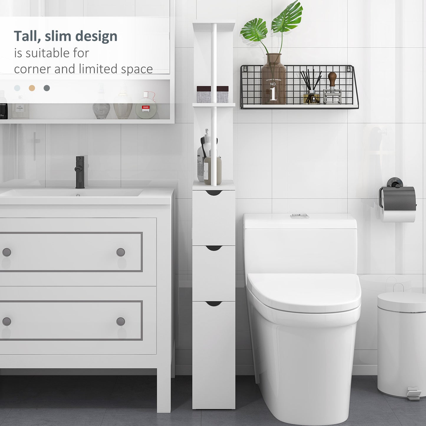 Kleankin Slim Bathroom Storage Cabinet with Drawers, Tall Bathroom Cupboard with 2-Tier Shelf, White