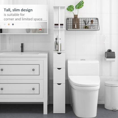 Kleankin Slim Bathroom Storage Cabinet with Drawers, Tall Bathroom Cupboard with 2-Tier Shelf, White
