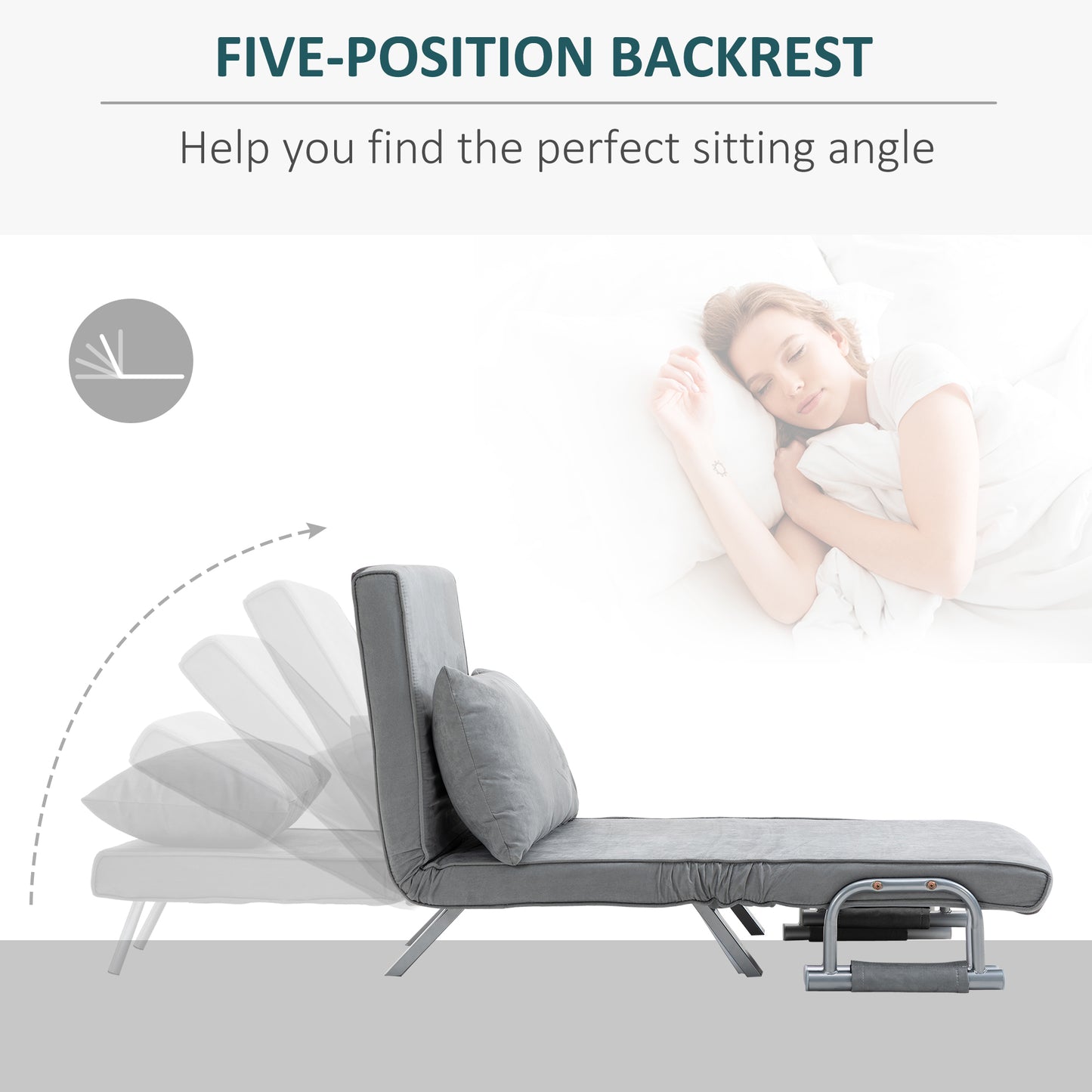 2-In-1 Design Single Sofa Bed Sleeper, Foldable Armchair Bed Lounge Couch w/ Pillow, Light Grey