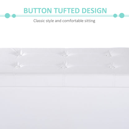 Folding Faux Leather Storage Cube Ottoman Bench Seat PU Rectangular Footrest Stool Box (Cream White)