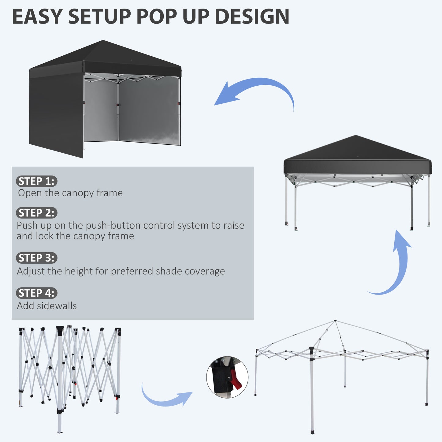 Outsunny 3 x 3 (M) Pop Up Gazebo Event Shelter, Height Adjustable Party Tent with 2 Sidewalls, Weight Bags and Wheeled Bag