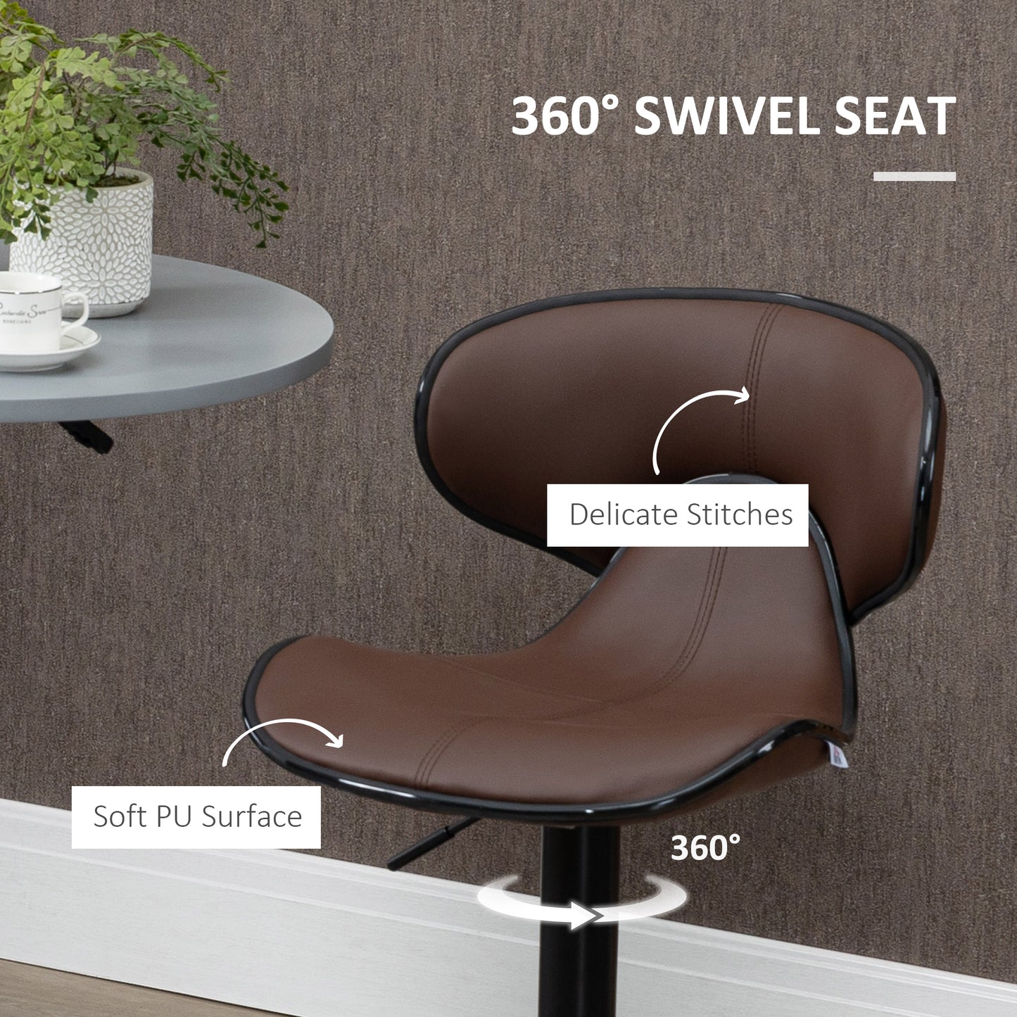 Swivel Bar Stools Set of 2, Barstools with Footrest and Backrest, Steel Frame Gas Lift, for Kitchen Counter Dining Room, Brown