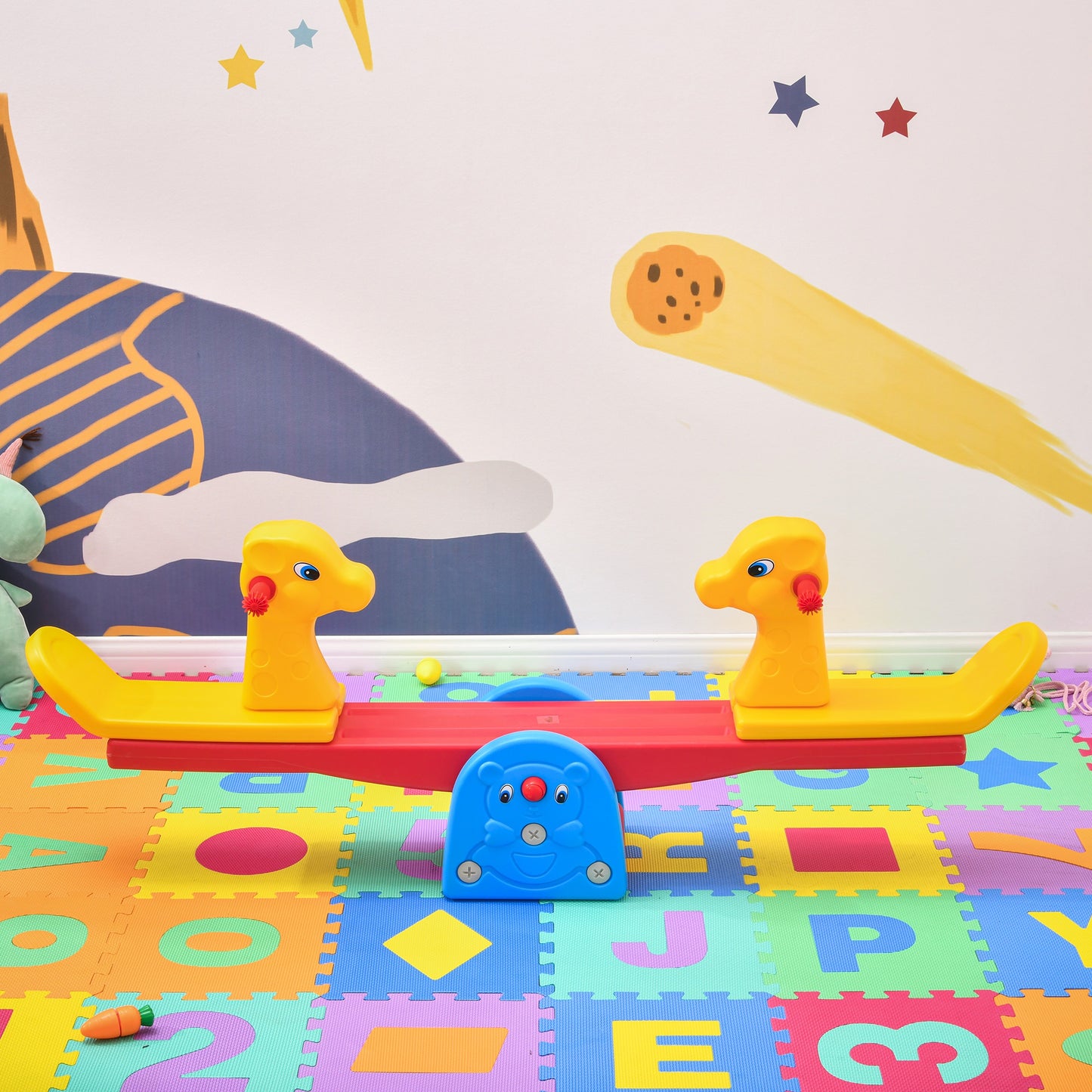 Kids Seesaw Safe Teeter Totter 2 Seats with Easy-Grip Handles, 360 Degrees Rotating Safe, Backyard Equipment, for 1-4 years old Multicolor