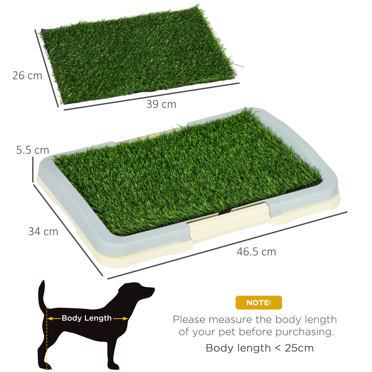 Indoor Puppy Training Toilet | 3-Layer Design | Artificial Grass Pad | Grid Panel & Tray | Anti-Slip Pads | Portable | Suits Dogs Up to 25cm Body Length | 46.5x34x5.5cm | Green