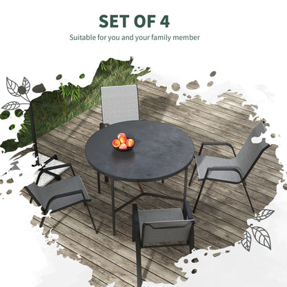 Outsunny Stackable Outdoor Rattan Chairs Set of 4 with Armrests and Backrest, Grey
