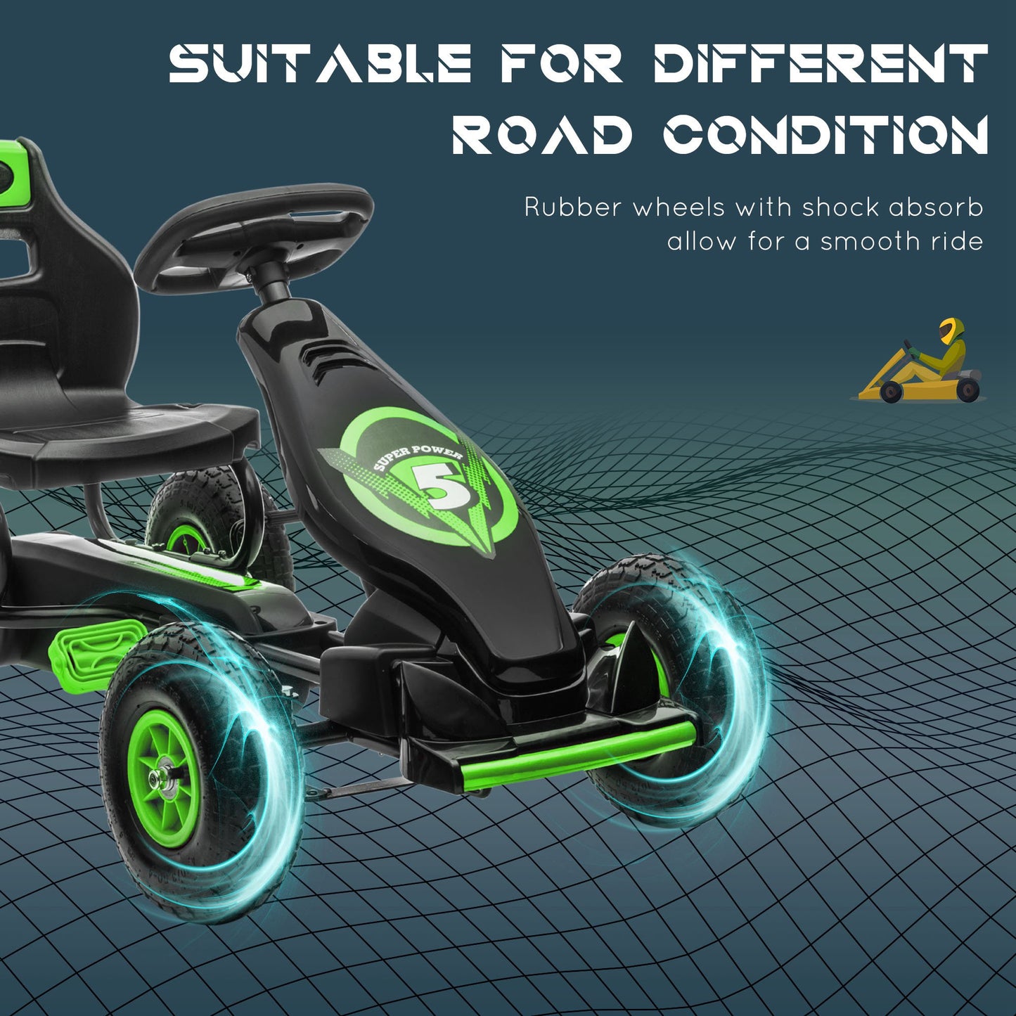 Children's Pedal Go Kart, Racing Go Cart with Adjustable Seat, Inflatable Tyre's, Shock Absorb, Handbrake, for Boys and Girls Ages 5-12, Green