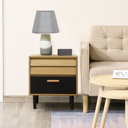 Bedside Table Cabinet Storage Chest with 2 Drawers Nordic Style for Bedroom Living Room Black