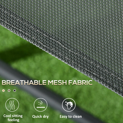 Outsunny 3 Pieces Garden Table and Chairs, Outdoor Bistro Set, Patio Conversation Furniture Set with Foldable Breathable Mesh Fabric Armchairs & Glass Top Coffee Table, Dark Grey