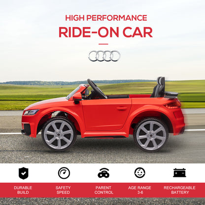 Audi TT RS 12V Rechargeable Battery Ride On Car With Remote, Forward Reverse Lights Horn - Red