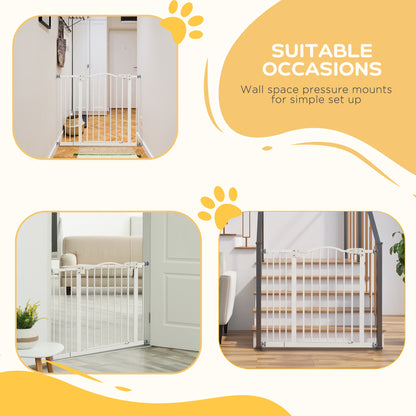 PawHut Metal 74-100cm Adjustable Pet Baby Gate Safety Barrier w/ Auto-Close Door White