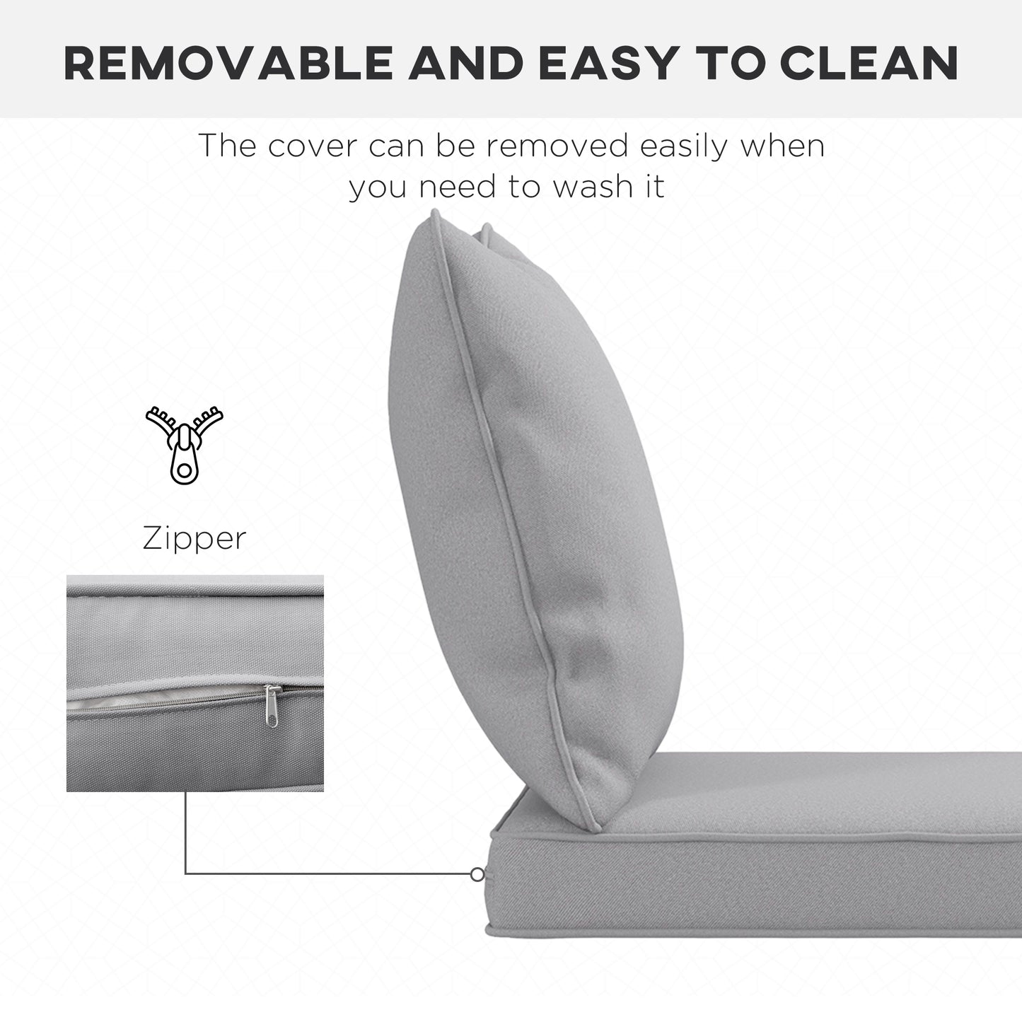 Outsunny 1-Piece Back and Seat Cushion Pillow Replacement, Patio Chair Cushion Set for Indoor Outdoor, Light Grey