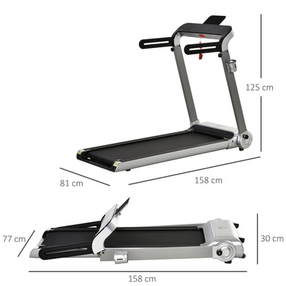 15km/h Electric Treadmill, 6-level Quick Speed Controls Folding Indoor Cardio Treadmill w/ LED Monitor, USB Port, Phone and Cup Holder, Silver