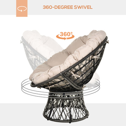 Outsunny 360° Swivel Rattan Chair Outdoor Wicker Chairs w/ Padded Cushion