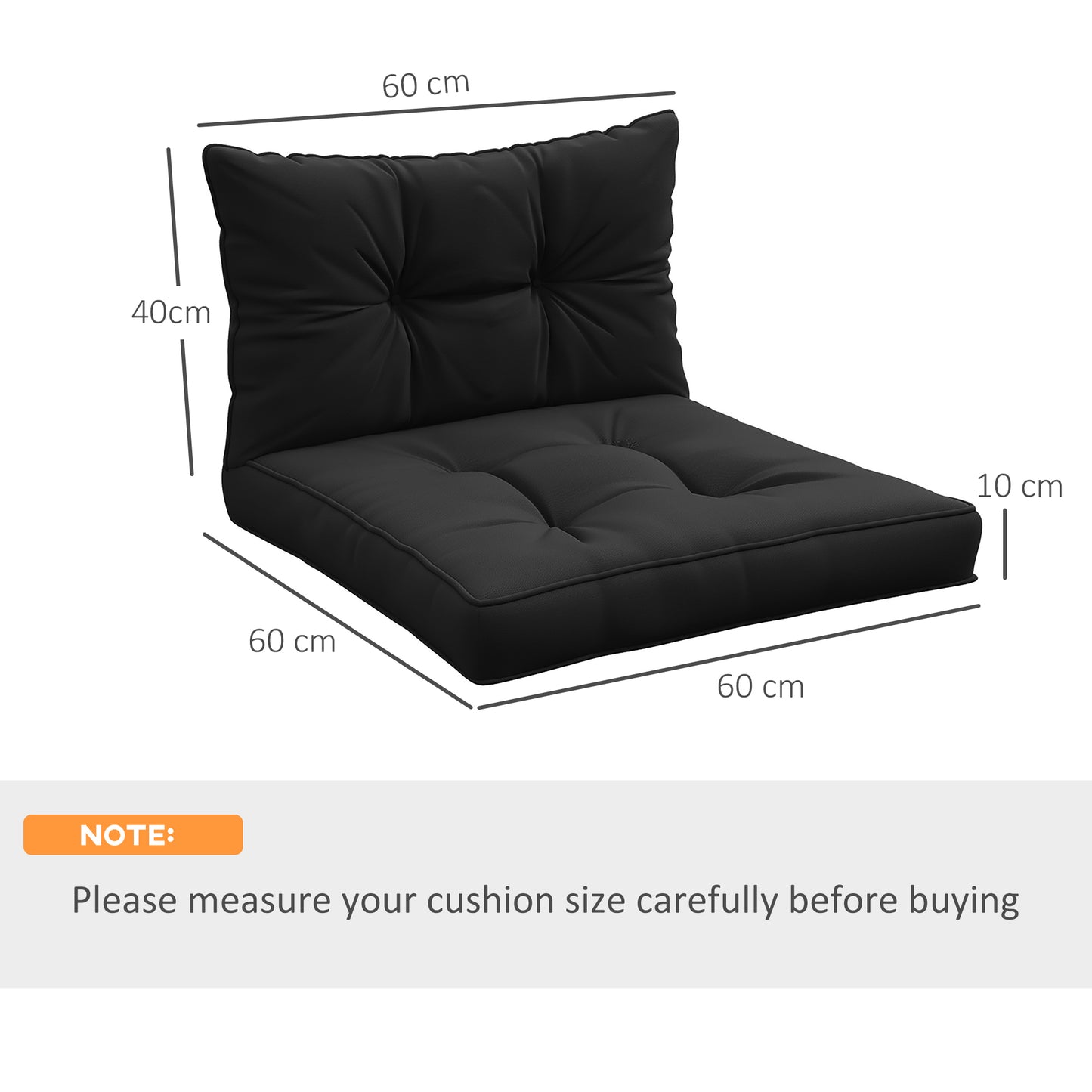 Outsunny 4-Piece Seat Cushions Back Pillows Replacement, Patio Chair Cushions Set for Indoor Outdoor, Black