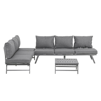 Outsunny 3  Piece Garden Seating Set w/ Convertible Sofa Lounge Table Padded Cushions Outdoor Patio Furniture Couch Grey