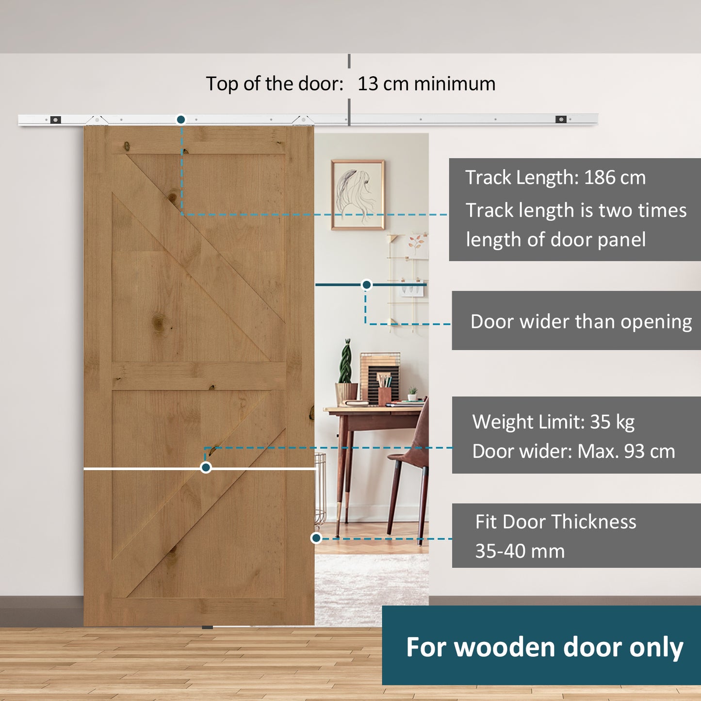Modern Sliding Barn Door Closet Hardware Track Kit Track System Unit for Single Wooden Door 6FT /1860mm by HOMCOM
