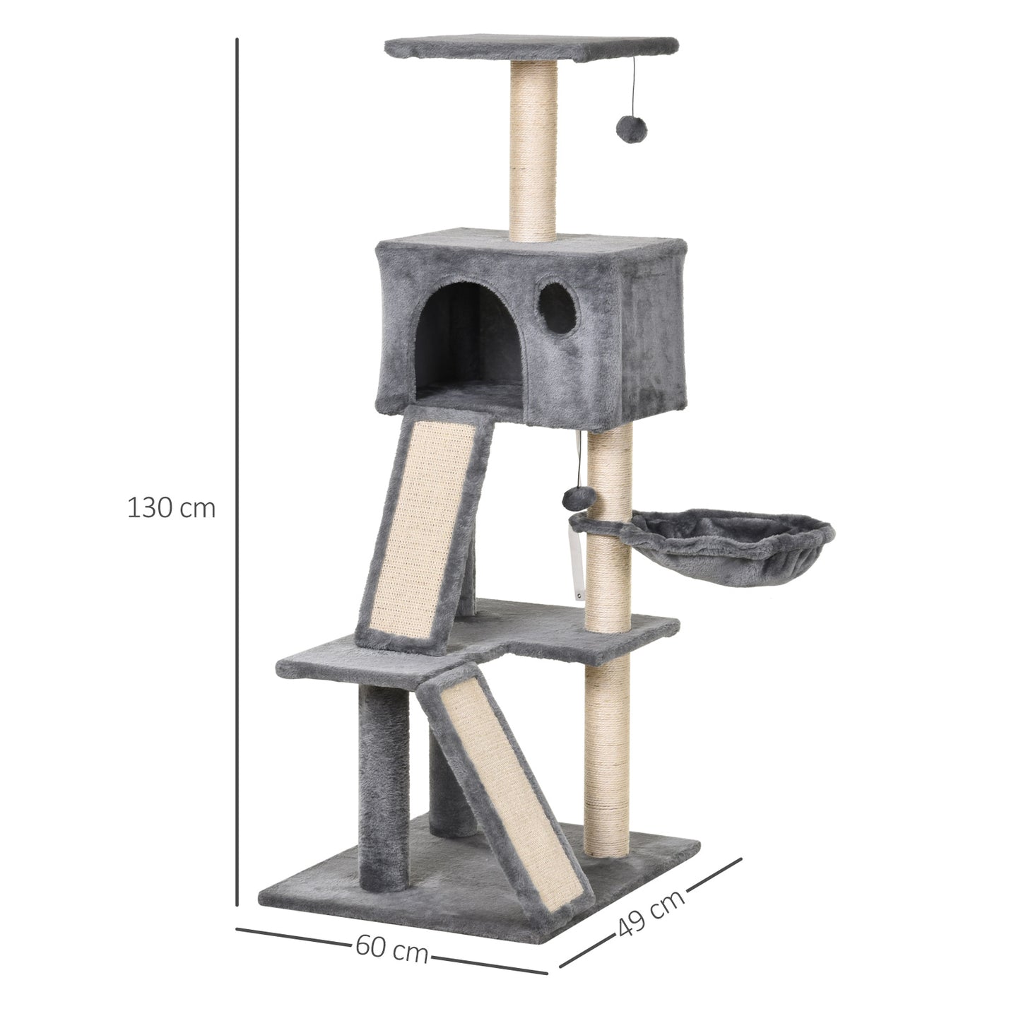 PawHut 51" Cat Tree,Activity Tower with Condo  Scratching Posts Ladders and Two Toys for Kitty Pet Climbing Relaxing and Playing