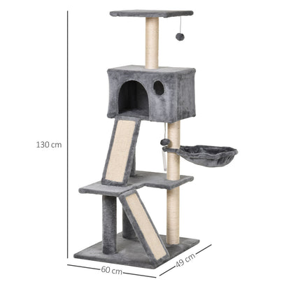 PawHut 51" Cat Tree,Activity Tower with Condo  Scratching Posts Ladders and Two Toys for Kitty Pet Climbing Relaxing and Playing