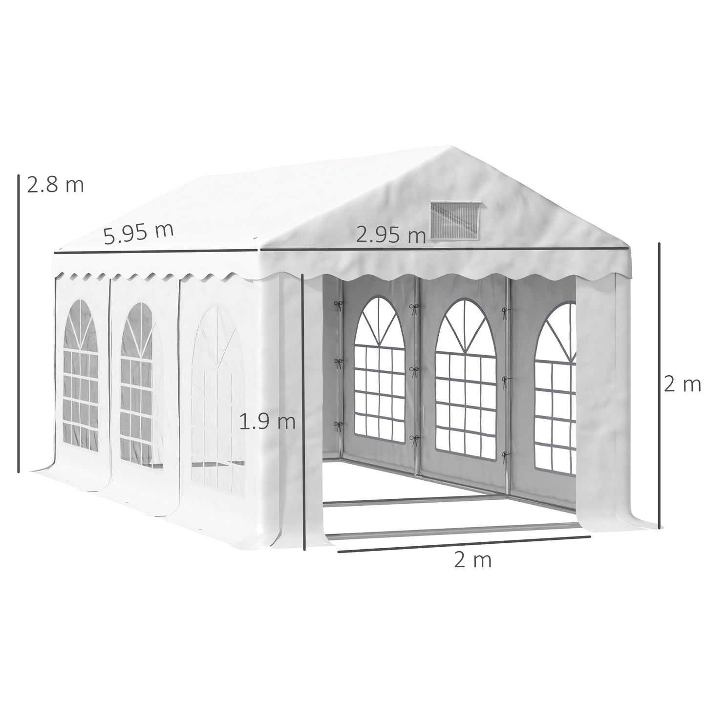 Outsunny 6 x 3 m Gazebo Canopy Party Tent with 4 Removable Side Walls and Windows for Outdoor Event, White