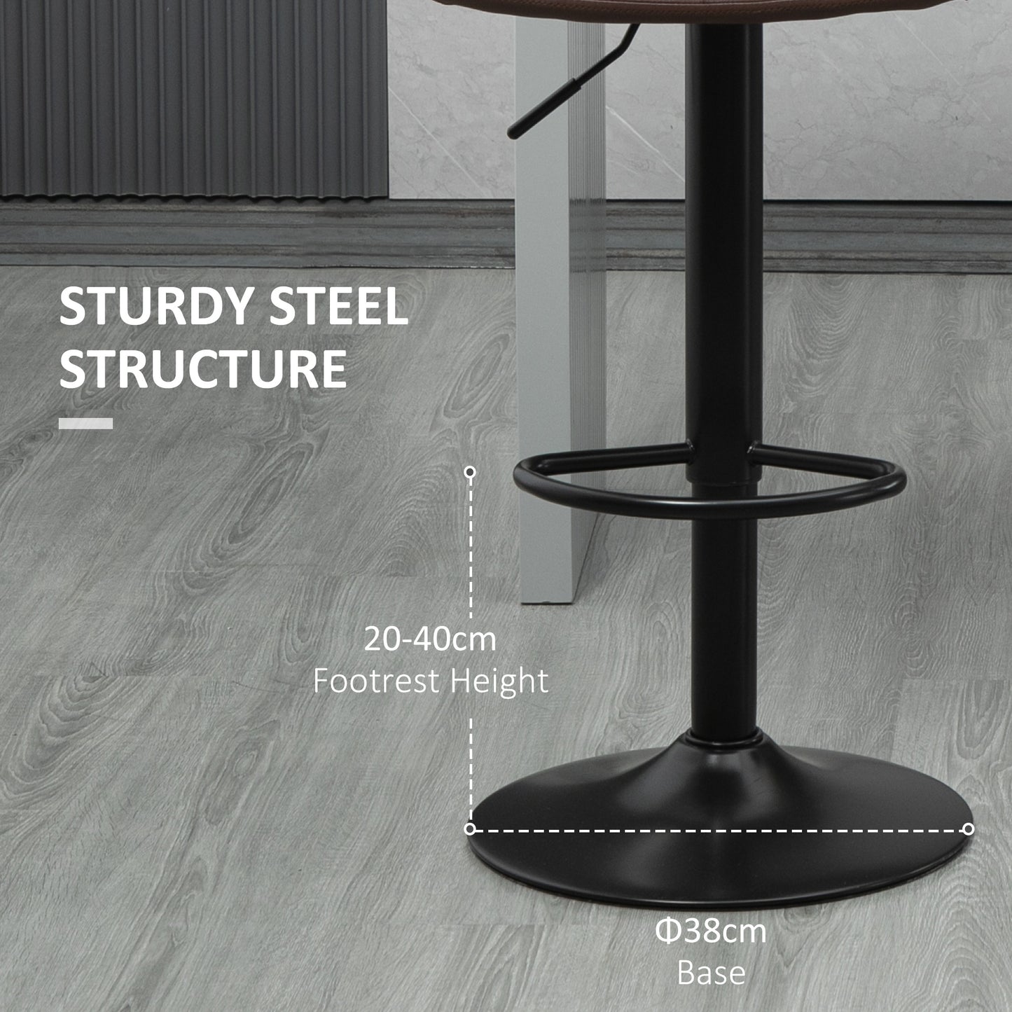 Bar Stools Set of 2, Counter Height Barstools Dining Chairs 360° Swivel with Footrest for Home Pub and Kitchen, Brown