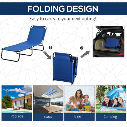 Outsunny Reclining Chair Folding Lounger Seat Sun Lounger with Sun Shade Awning Beach Garden Outdoor Patio Recliner Adjustable, Blue