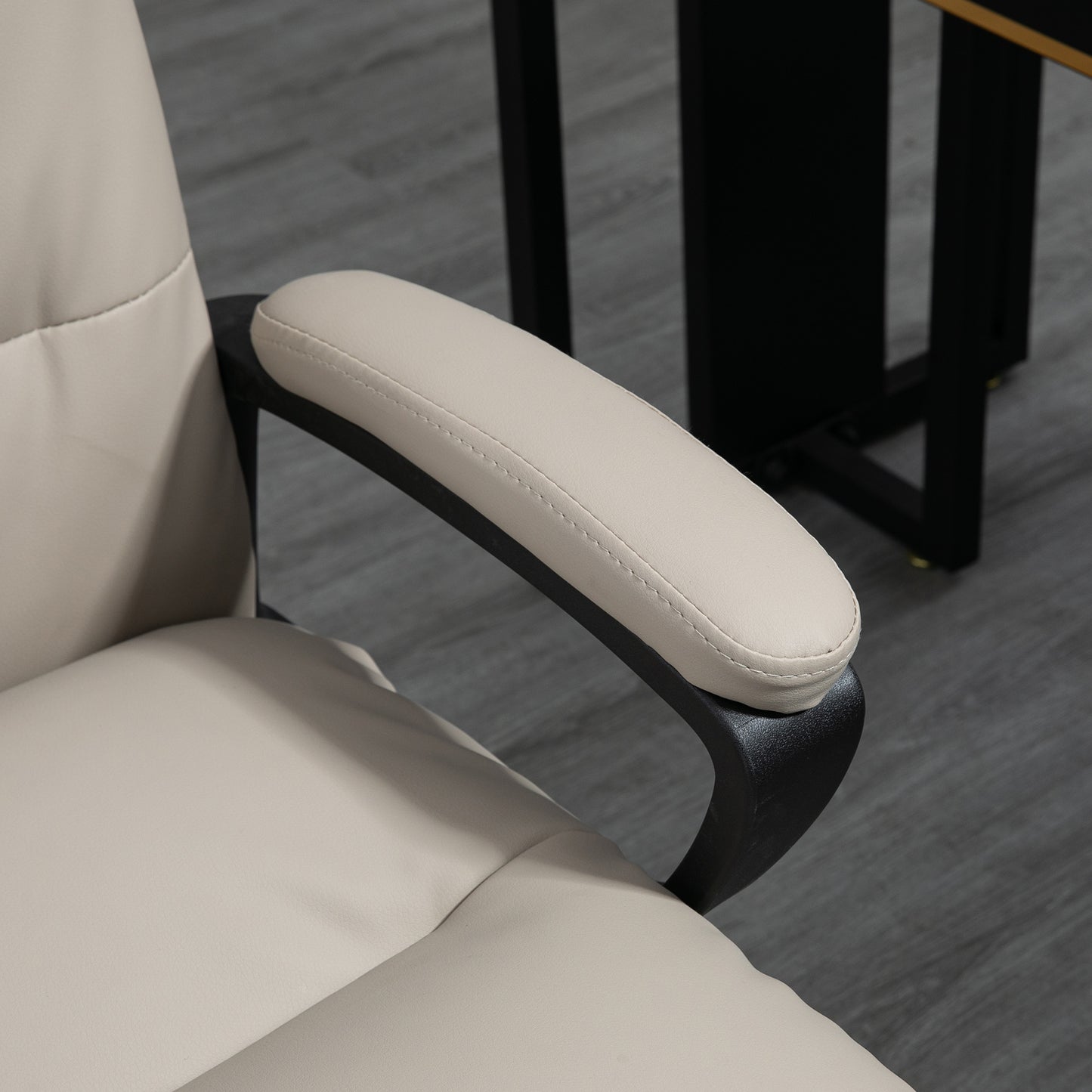 High Back PU Leather Office Chair | Double-Tier Padded Seat | Armrests | 360° Swivel | 5 Wheels | Height Adjustable 108-118cm | 51x43cm Seat | 120kg | Light Grey