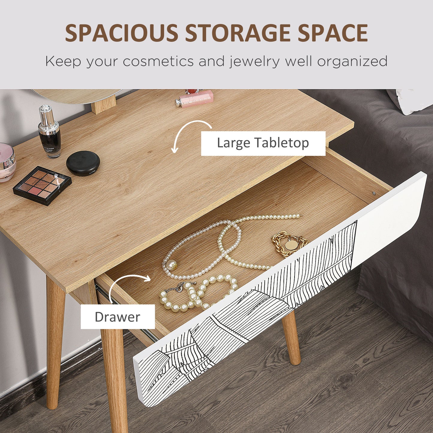 Dressing Table With Drawer and Mirror height adjustable Wooden Oak Colour  Bedroom Dressing Room Elegant and Durable