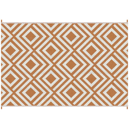 Outsunny Reversible Outdoor Rug with Carry Bag and Ground Stakes, Waterproof Plastic Straw Mat for Backyard, Deck, RV, Picnic, Beach Brown & White