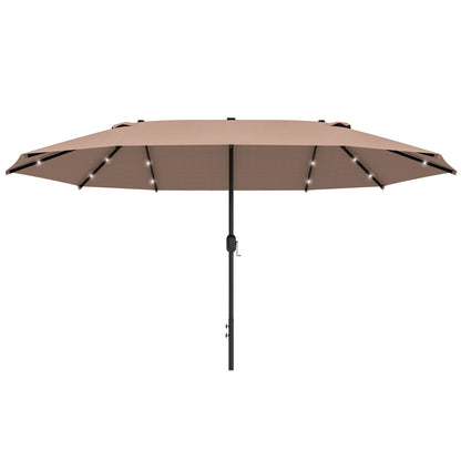 Outsunny Garden Parasol 4.4m Double-Sided Sun Umbrella Patio Sun Shade Outdoor with LED Solar Light , Khaki