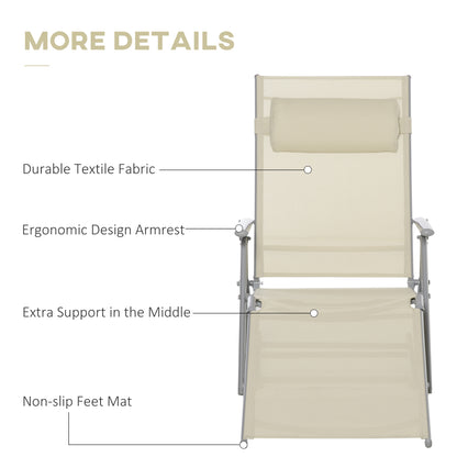 Outsunny Outdoor Folding Chaise Lounge Chair Recliner with Portable Design & 7 Adjustable Backrest Positions ， Steel Fabric Sun Lounger- Beige