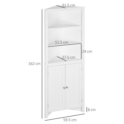 Kleankin Triangle Bathroom Cabinet, Corner Bathroom Storage Unit with Cupboard and 3-Tier Shelves, Free Standing, White