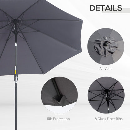 Outsunny 2.7M Garden Parasol, Patio Sun Umbrella, Tilt Shade Shelter Canopy, Aluminium Frame, Charcoal Grey