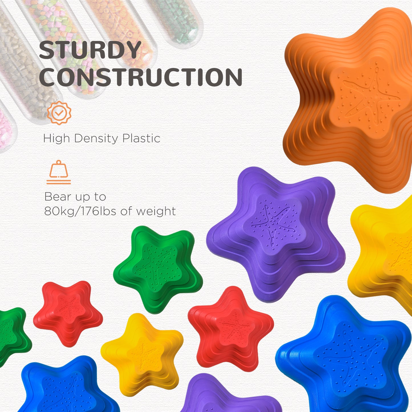 Outsunny 11 Piece Balance Stepping Stones for Kids Starfish Style Non-slip Obstacle Course Stackable Balance Blocks Encourage Toddler Balance