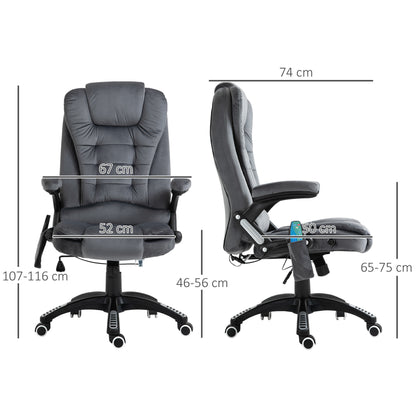 Heated Massage Recliner Office Chair | 6 Point Massage | Velvet-Feel Fabric | 130° Recline | 360° Swivel | Height Adjustable 107-116cm | 120kg | Grey