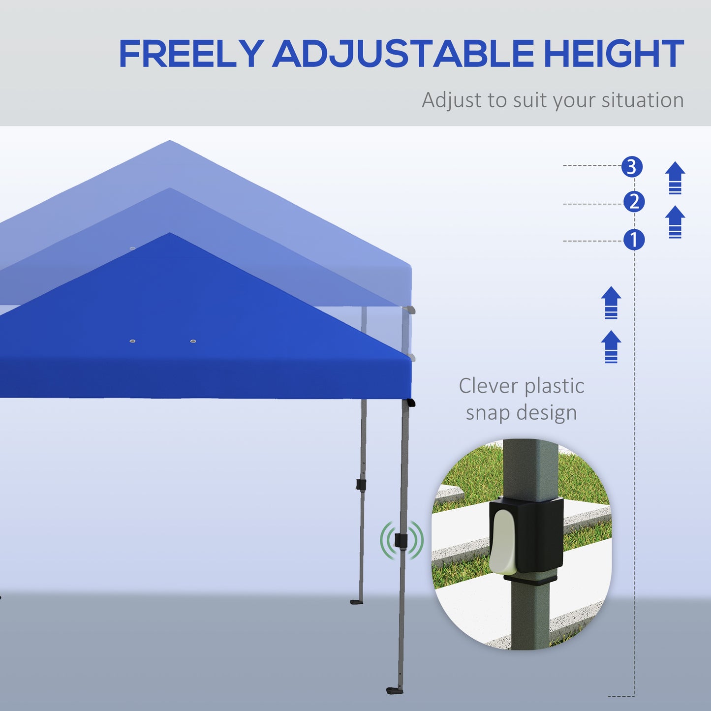 Outsunny 3 x 3(m) Pop Up Gazebo 1 Person Easy Up Marquee Party Tent With 1 Button Push Adjustable Straight Legs, Instant Shelter - Blue