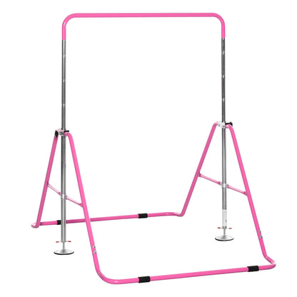 Gymnastics Bar for Kids, Folding Horizontal Bars with Adjustable Height, Training Bar with Triangle Base, Pink